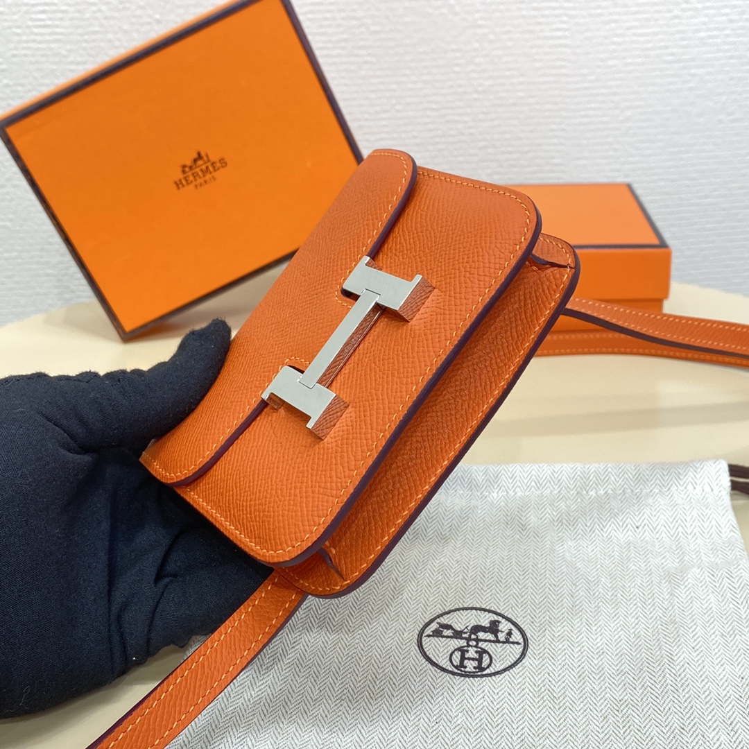 Hermes Constance Slim Wallet Belt Bag In Feu Orange Epsom Leather